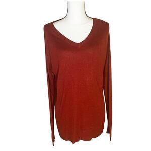 Red Pullover Long Sleeve Knit Lightweight V-Neck Sweater Size Large